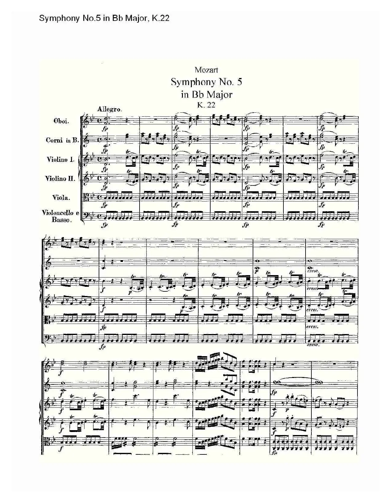 Symphony No.5 in Bb Major, K.22（Bb大调第五交响曲K.22）