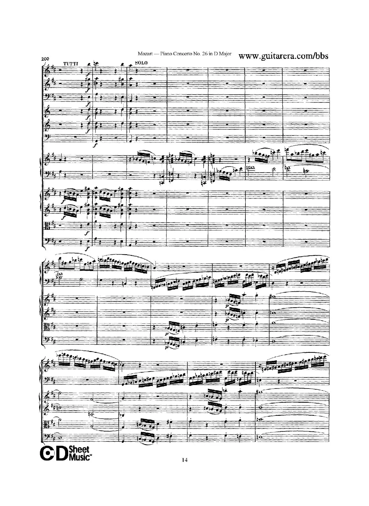 Piano Concerto No.26 in D Major  K.537（D大调第二十六钢琴协奏曲总谱）