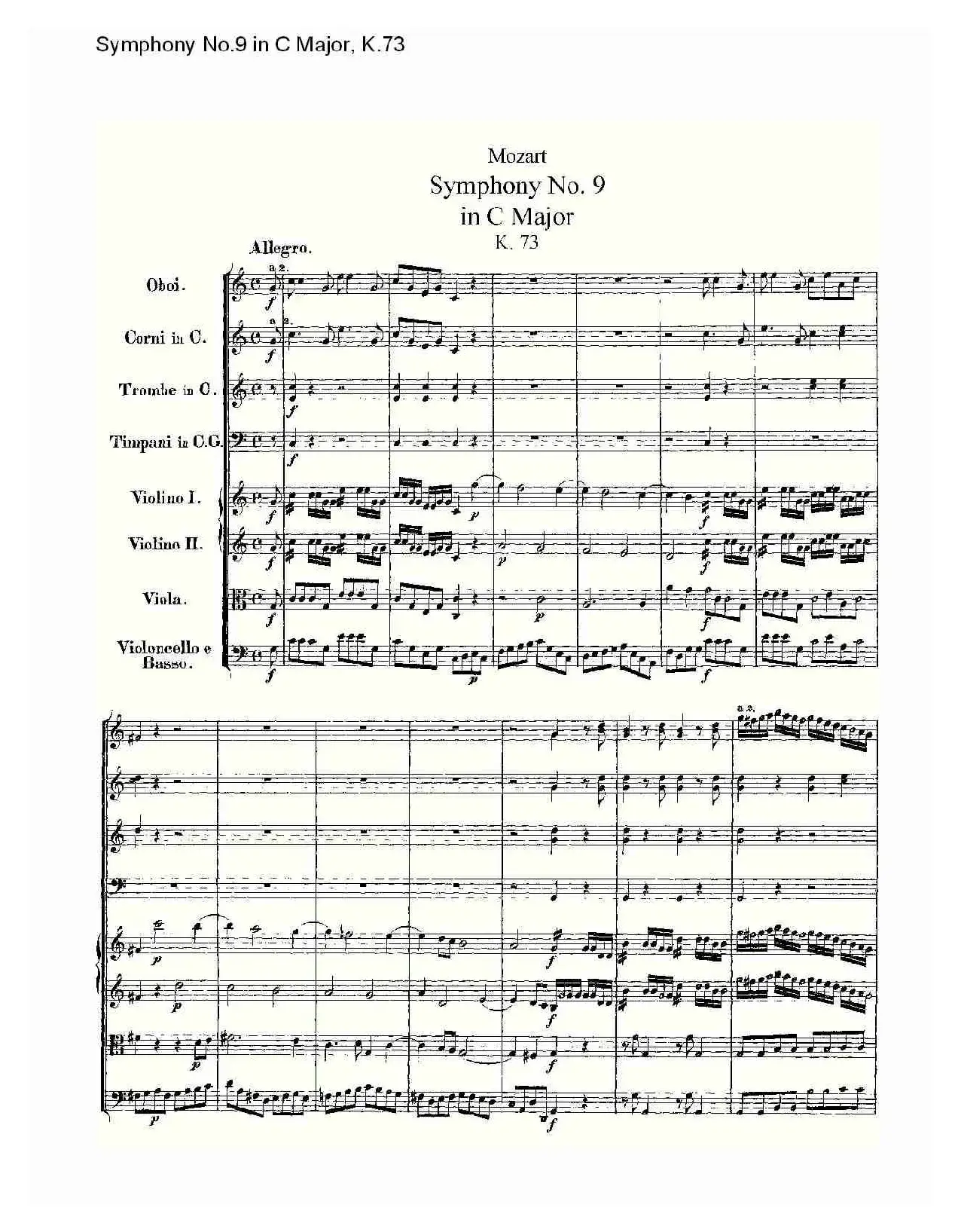 Symphony No.9 in C Major, K.73（C大调第九交响曲K.73）