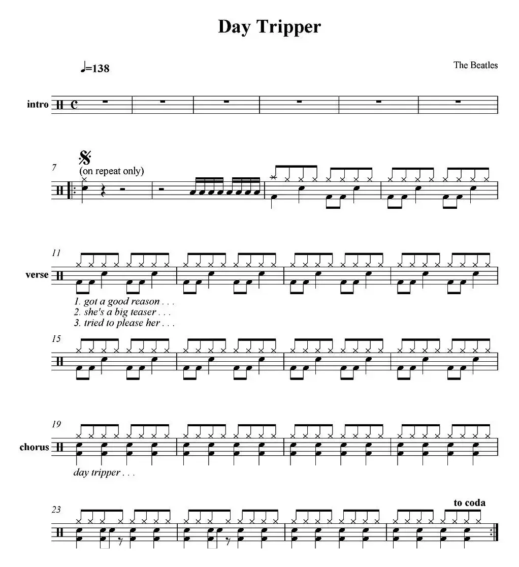 爵士鼓谱：Beatles - Day tripper