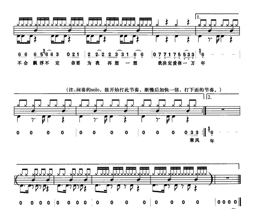 爱你一万年（架子鼓、鼓谱+简谱+歌词）