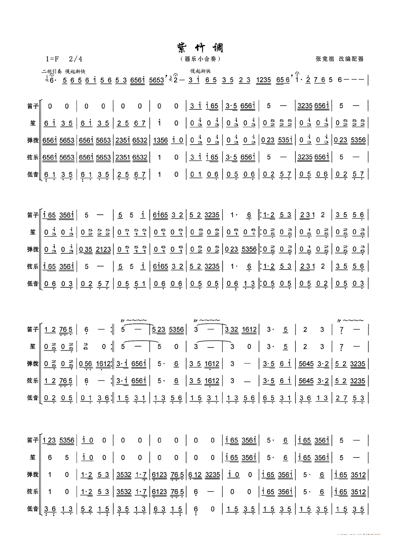 紫竹调（器乐小合奏总谱）（张竞祖改编配器）