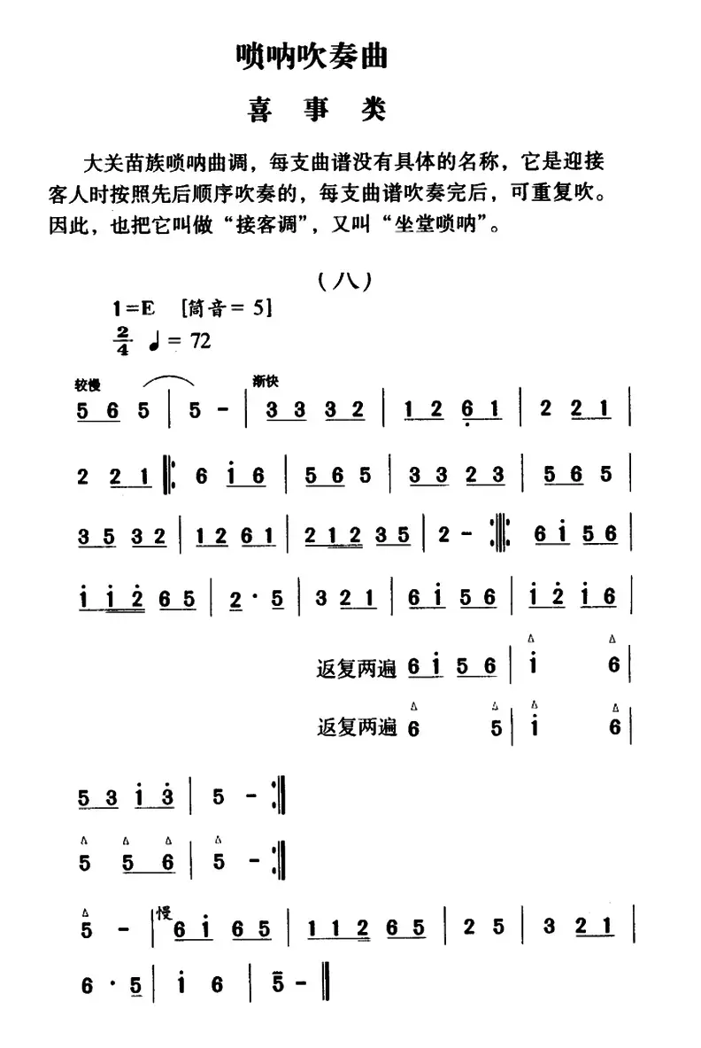 大关苗族唢呐吹奏曲调：喜事类（八）