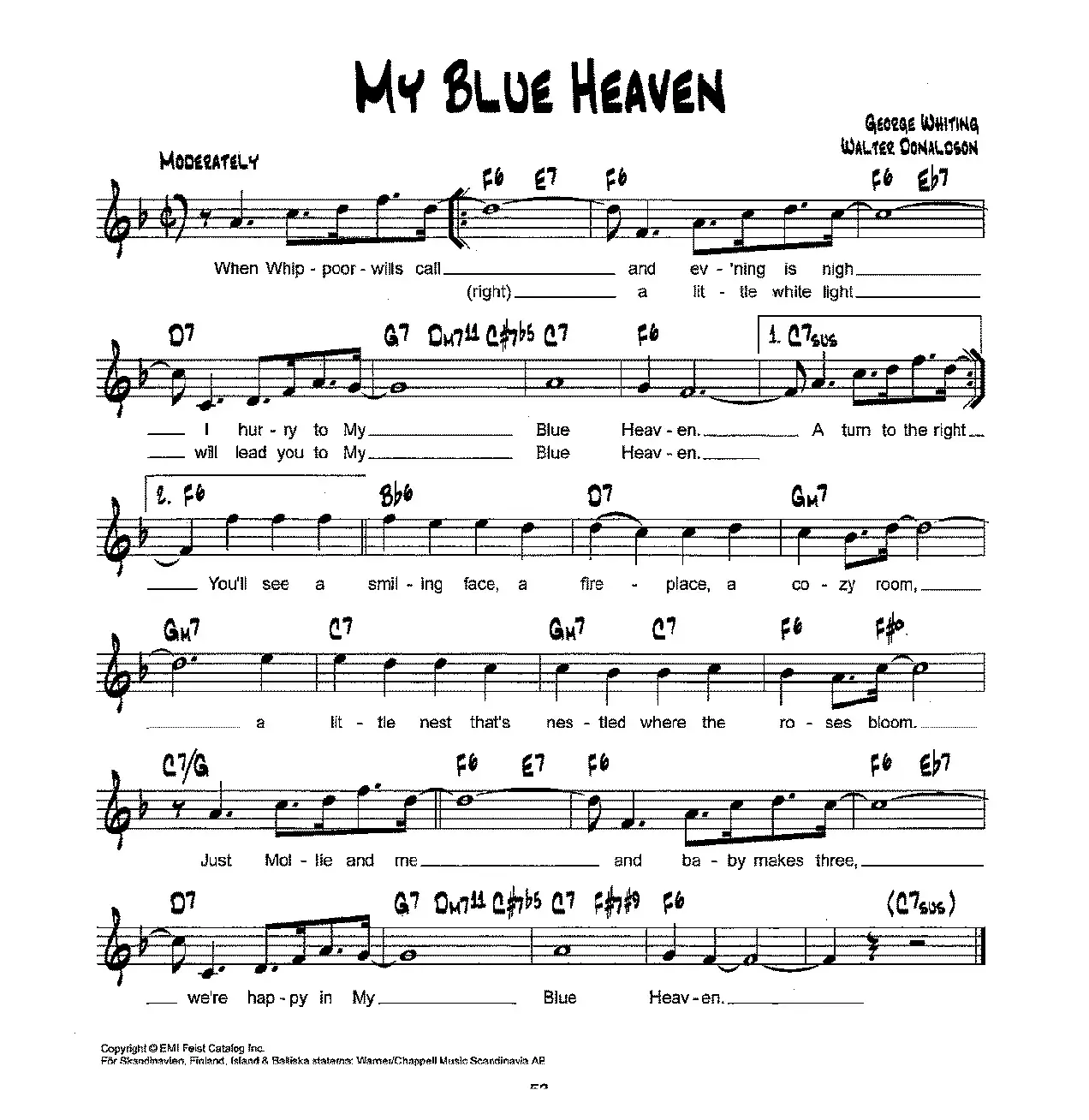 降B爵士乐谱：MY BLUE HEAVEN