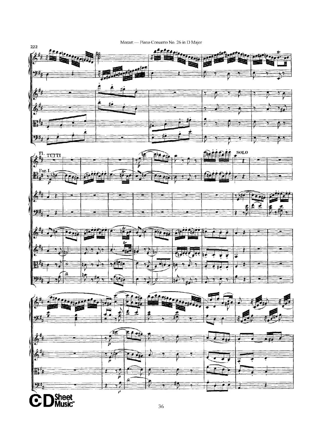 Piano Concerto No.26 in D Major  K.537（D大调第二十六钢琴协奏曲总谱）