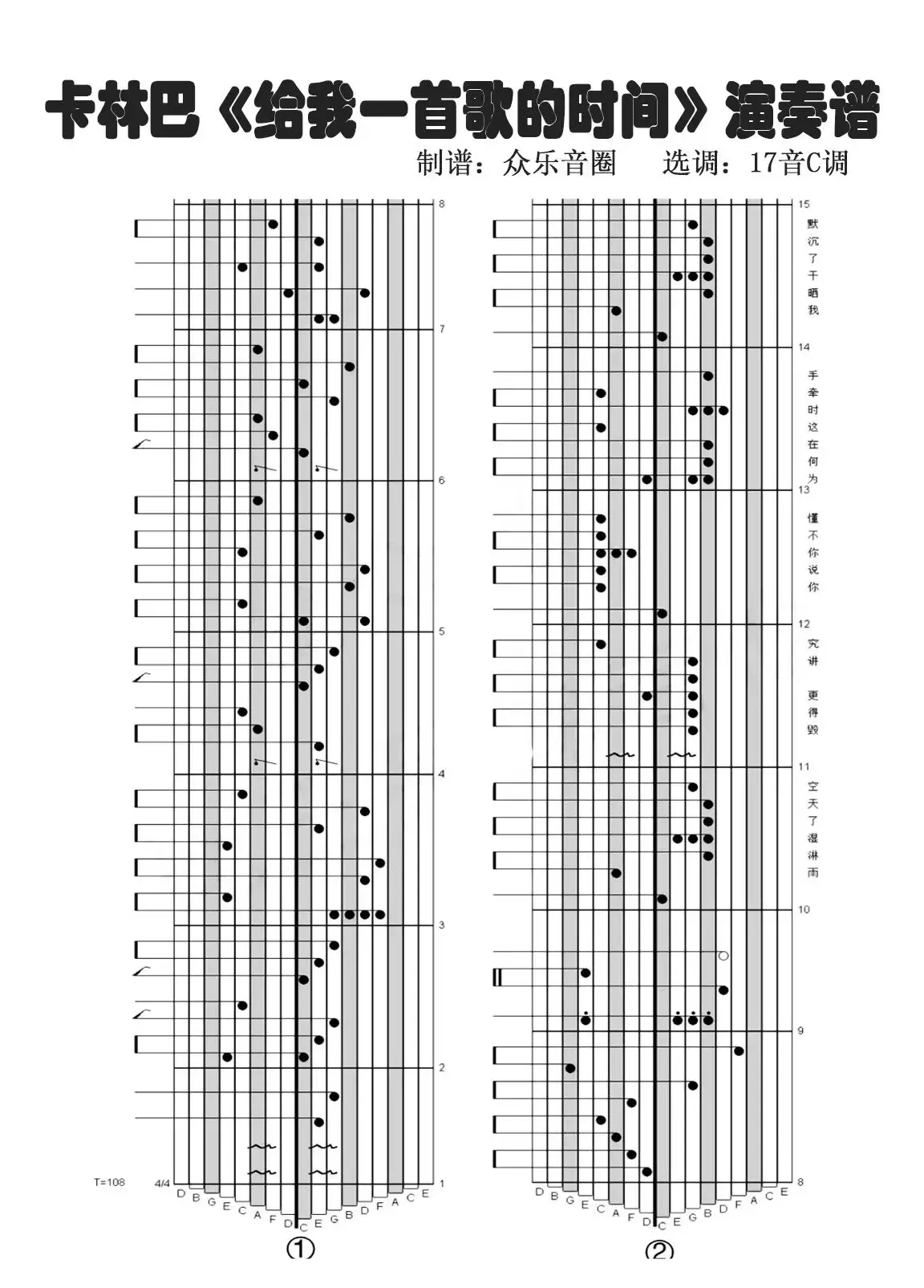 给我一首歌的时间（拇指琴卡林巴琴演奏谱）
