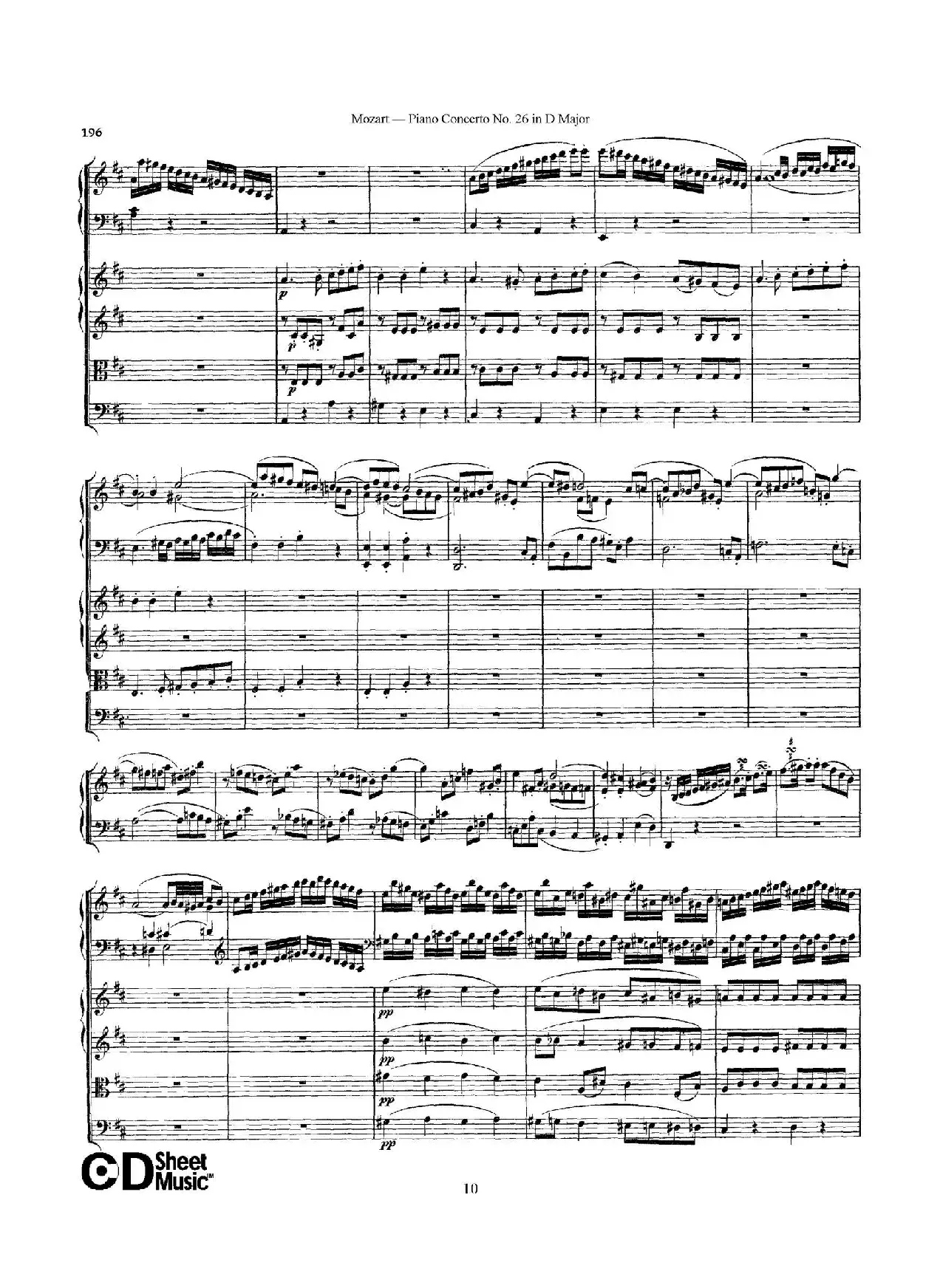 Piano Concerto No.26 in D Major  K.537（D大调第二十六钢琴协奏曲总谱）