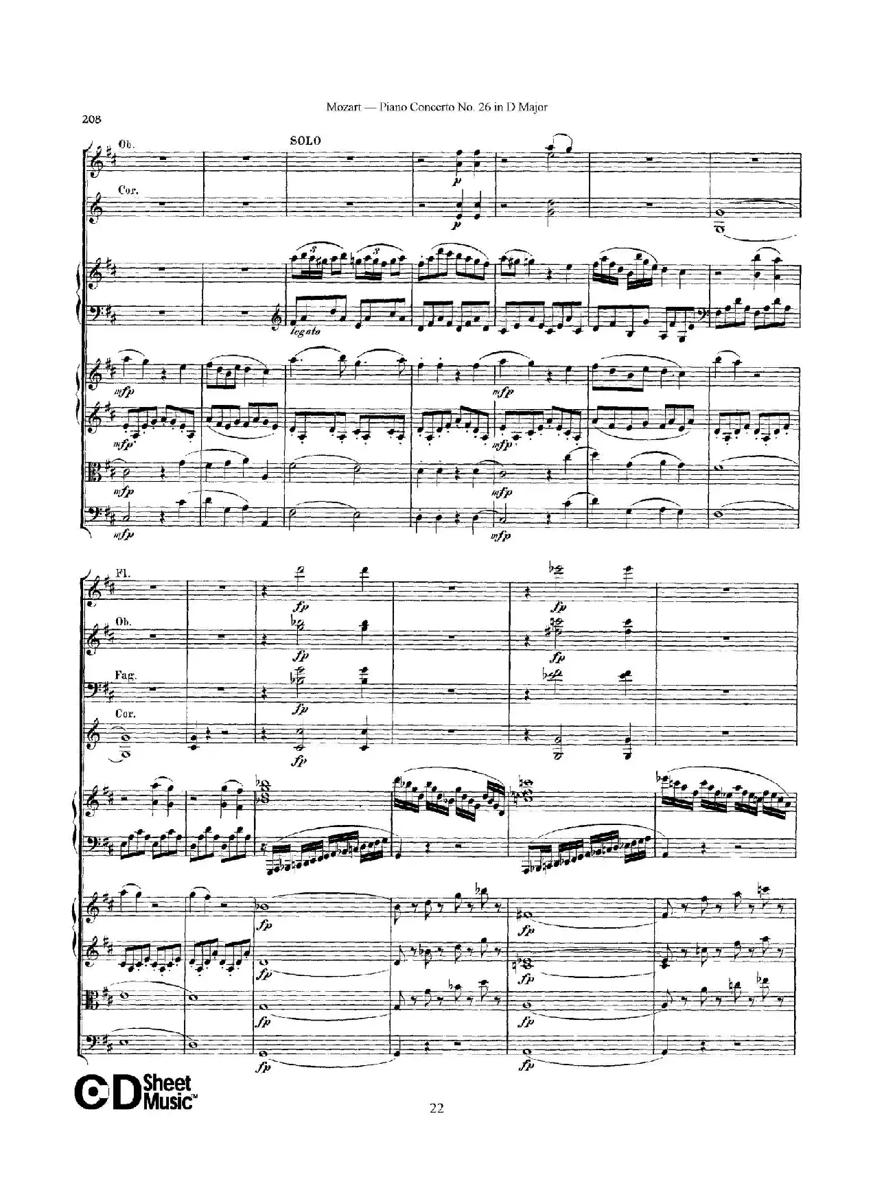 Piano Concerto No.26 in D Major  K.537（D大调第二十六钢琴协奏曲总谱）