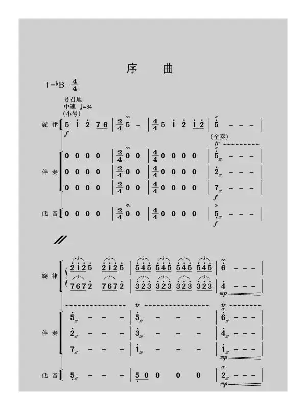 现代舞剧《白毛女》全剧主旋律乐谱之序曲