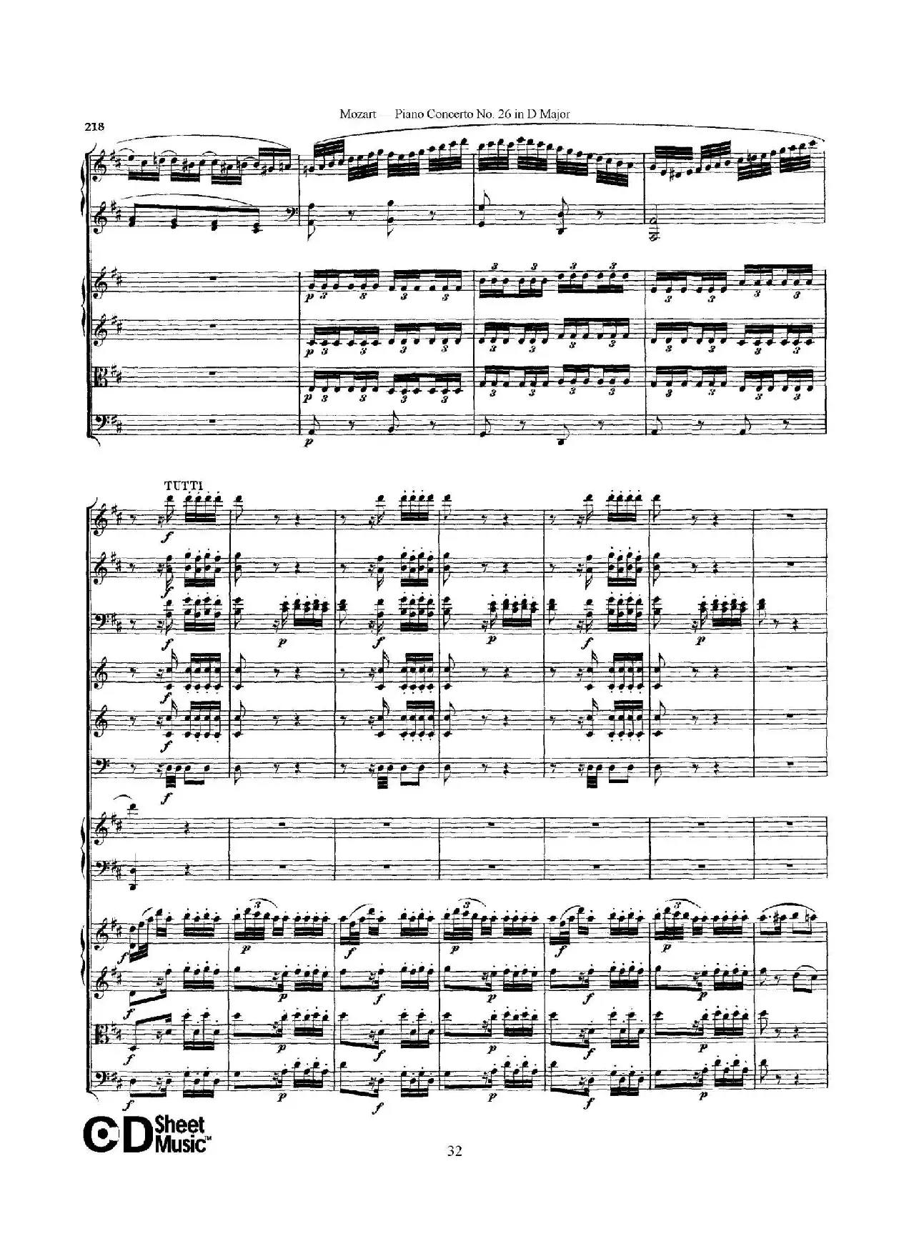 Piano Concerto No.26 in D Major  K.537（D大调第二十六钢琴协奏曲总谱）