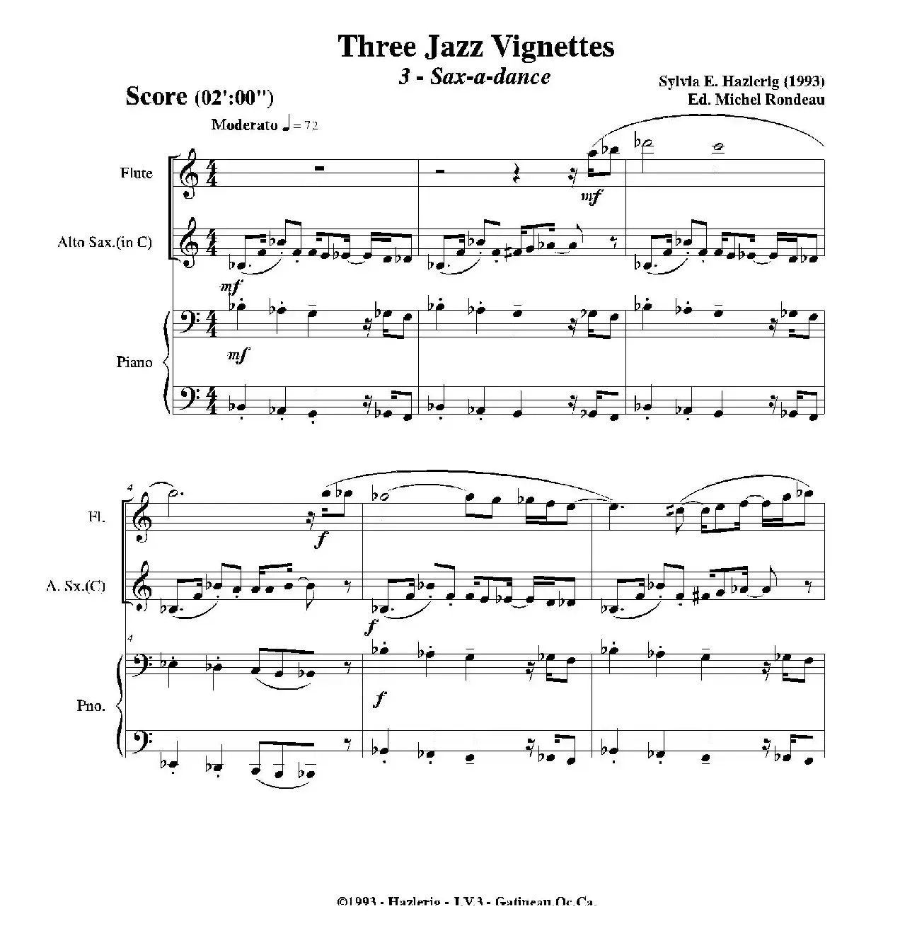 Three jazz vignettes（第三乐章）（长笛中萨钢琴三重奏总谱）
