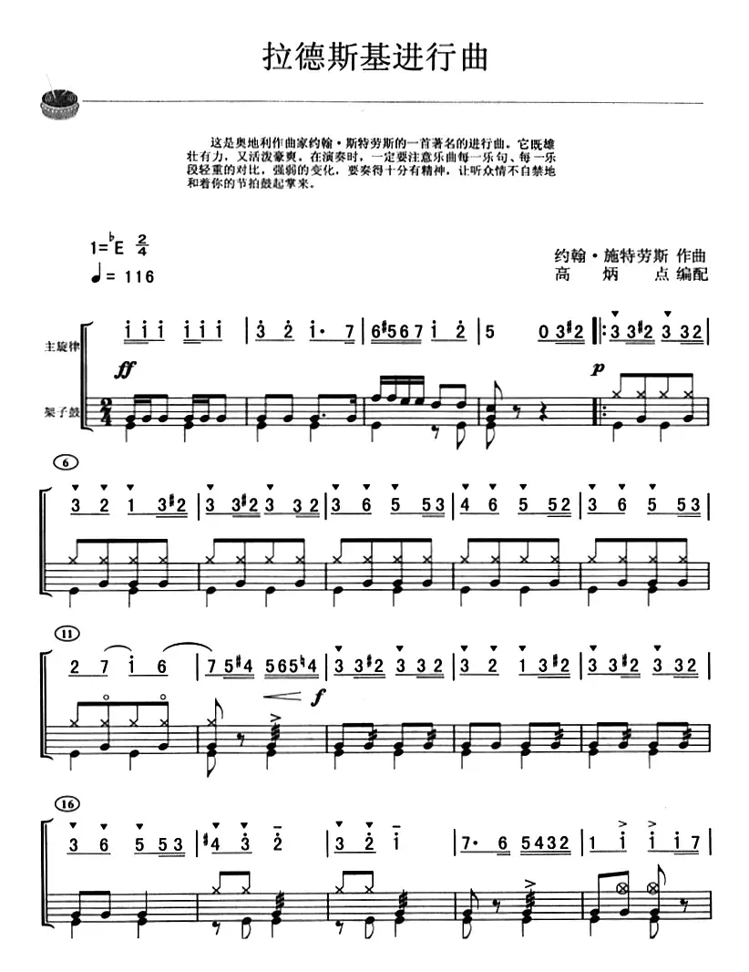 拉德斯基进行曲（架子鼓、主旋律+鼓谱）