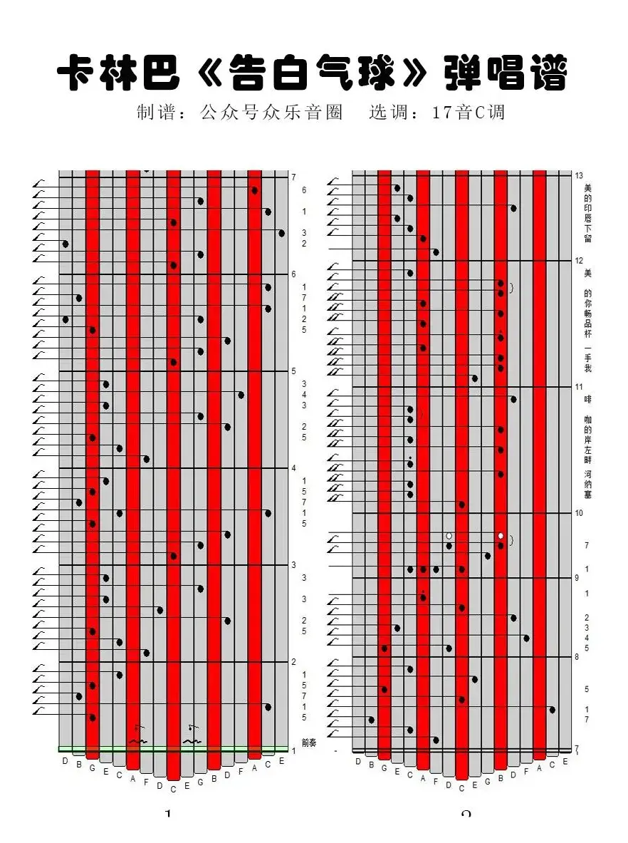 告白气球（17音卡林巴琴谱、弹唱演奏）