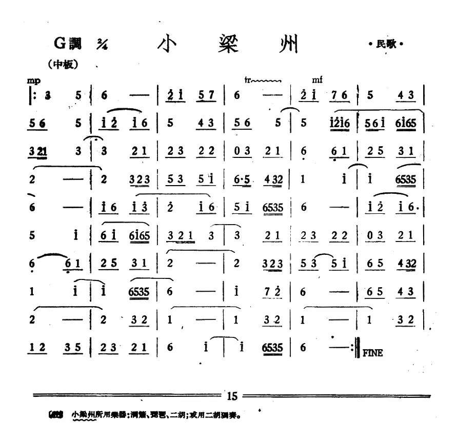 小梁州（丝竹乐谱）