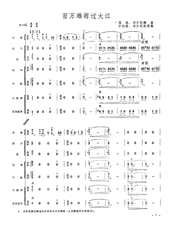 百万雄师过大江（月琴独奏民乐队伴奏总谱）