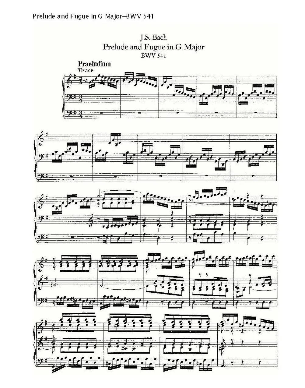 Prelude and Fugue in G Major--BWV 541 （管风琴谱）