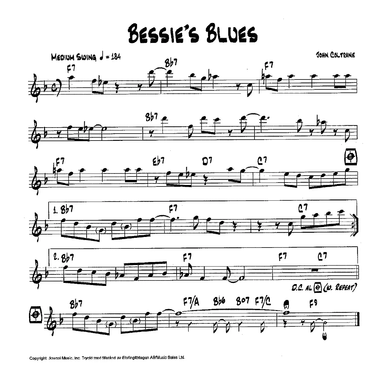 降B爵士乐谱：BESSIE'S BLUES