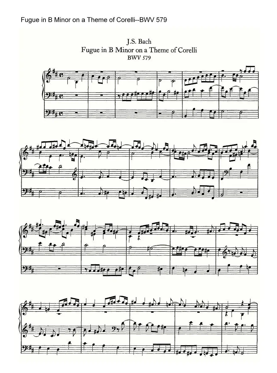 Fugue in B Minor on a Theme of Corelli--BWV 579（管风琴谱）