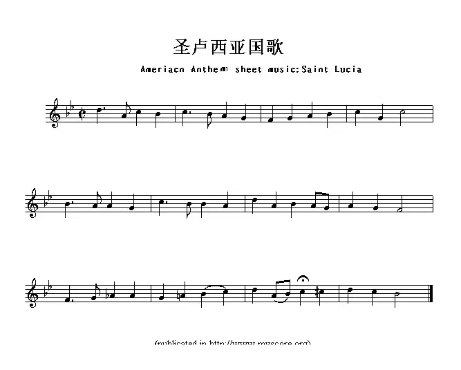 各国国歌主旋律：圣卢西亚（Ameriacn Anthem sheet music:Saint Lu）