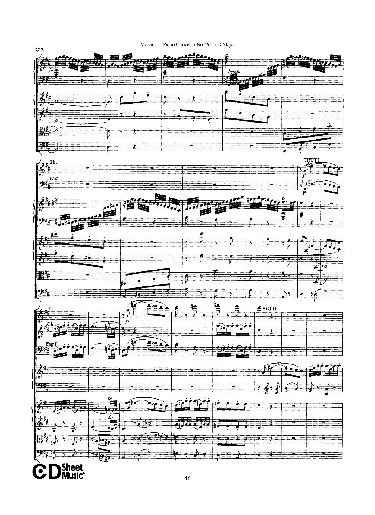 Piano Concerto No.26 in D Major  K.537（D大调第二十六钢琴协奏曲总谱）