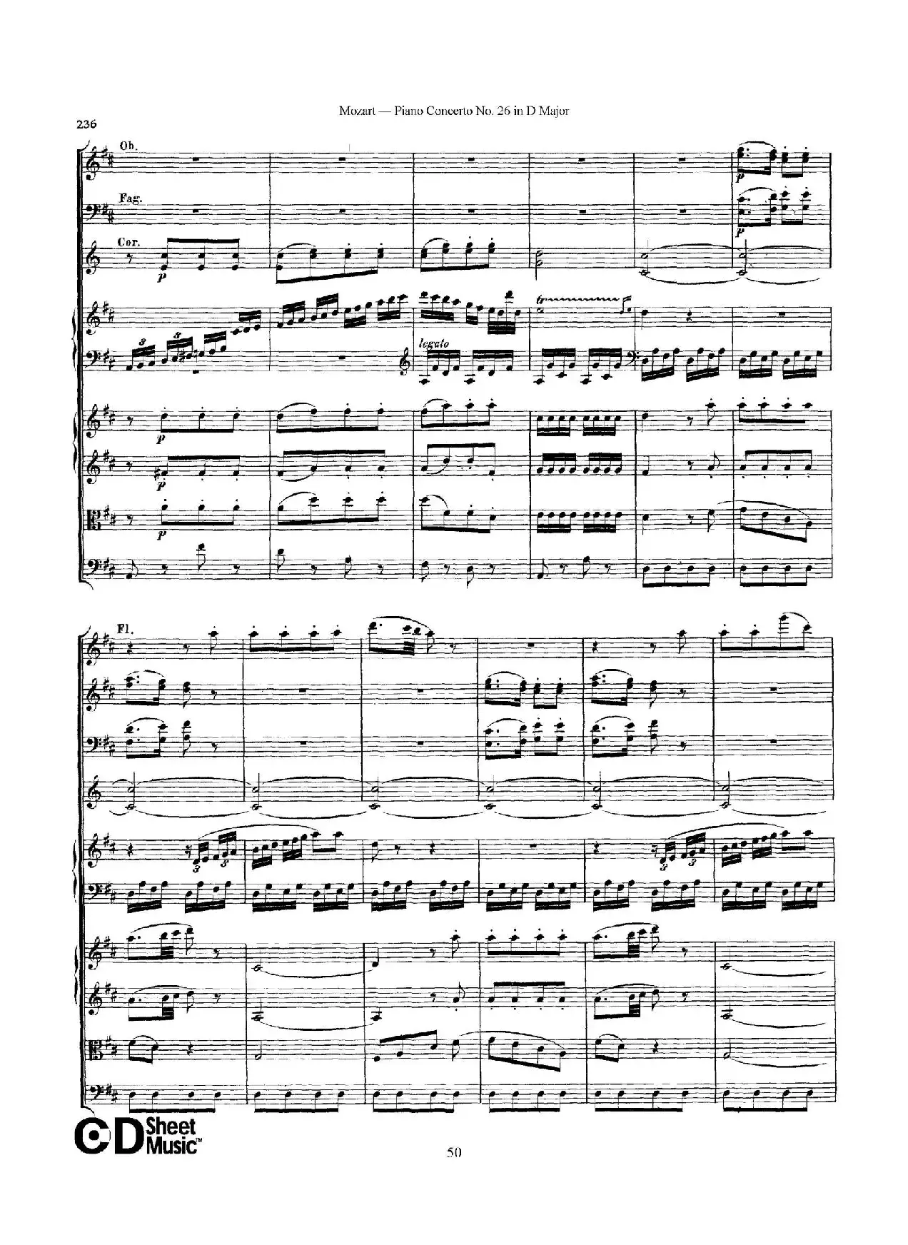 Piano Concerto No.26 in D Major  K.537（D大调第二十六钢琴协奏曲总谱）