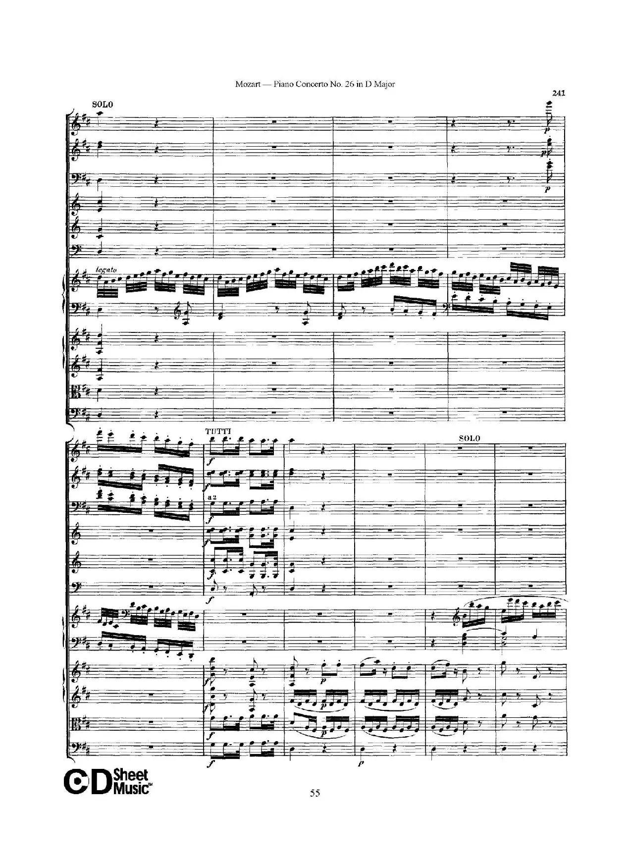 Piano Concerto No.26 in D Major  K.537（D大调第二十六钢琴协奏曲总谱）