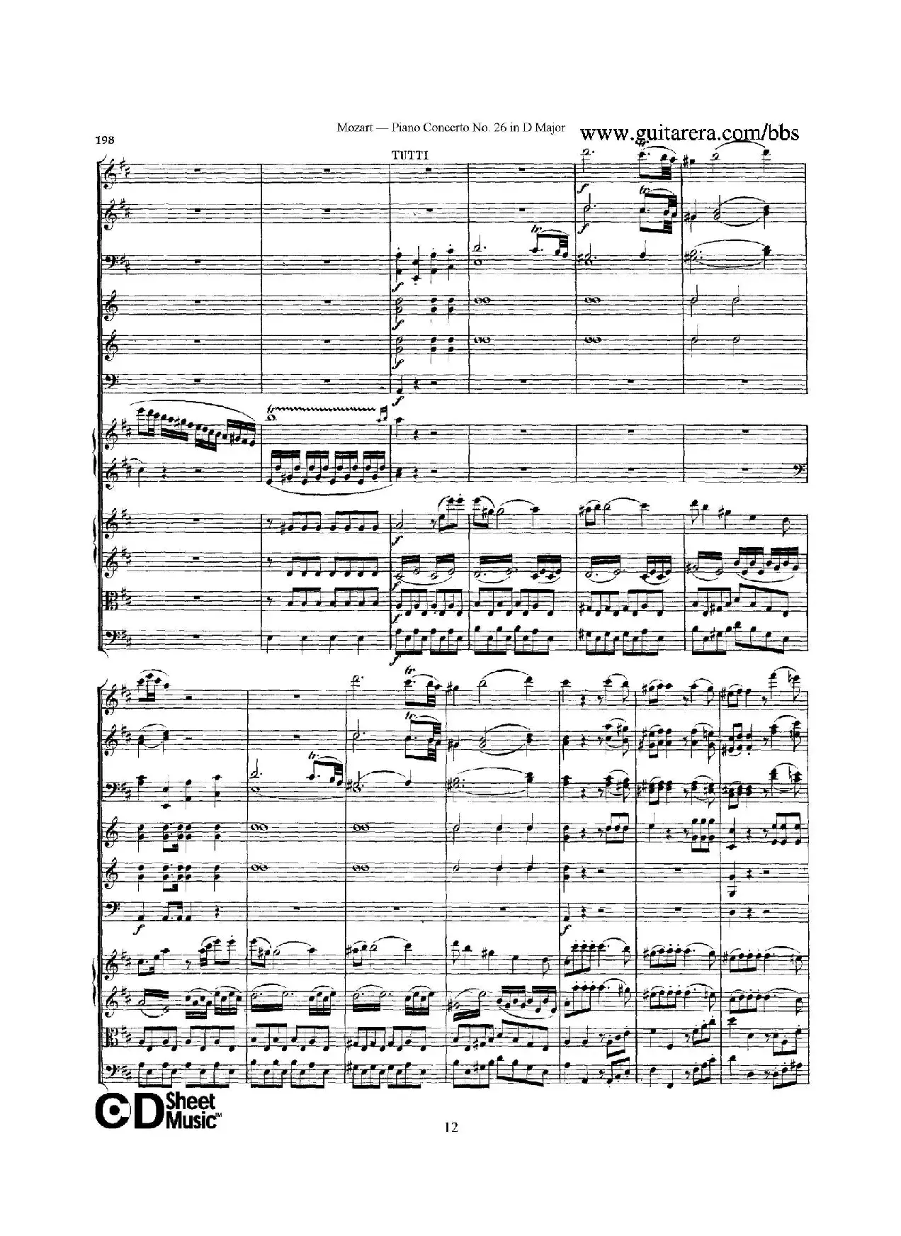 Piano Concerto No.26 in D Major  K.537（D大调第二十六钢琴协奏曲总谱）