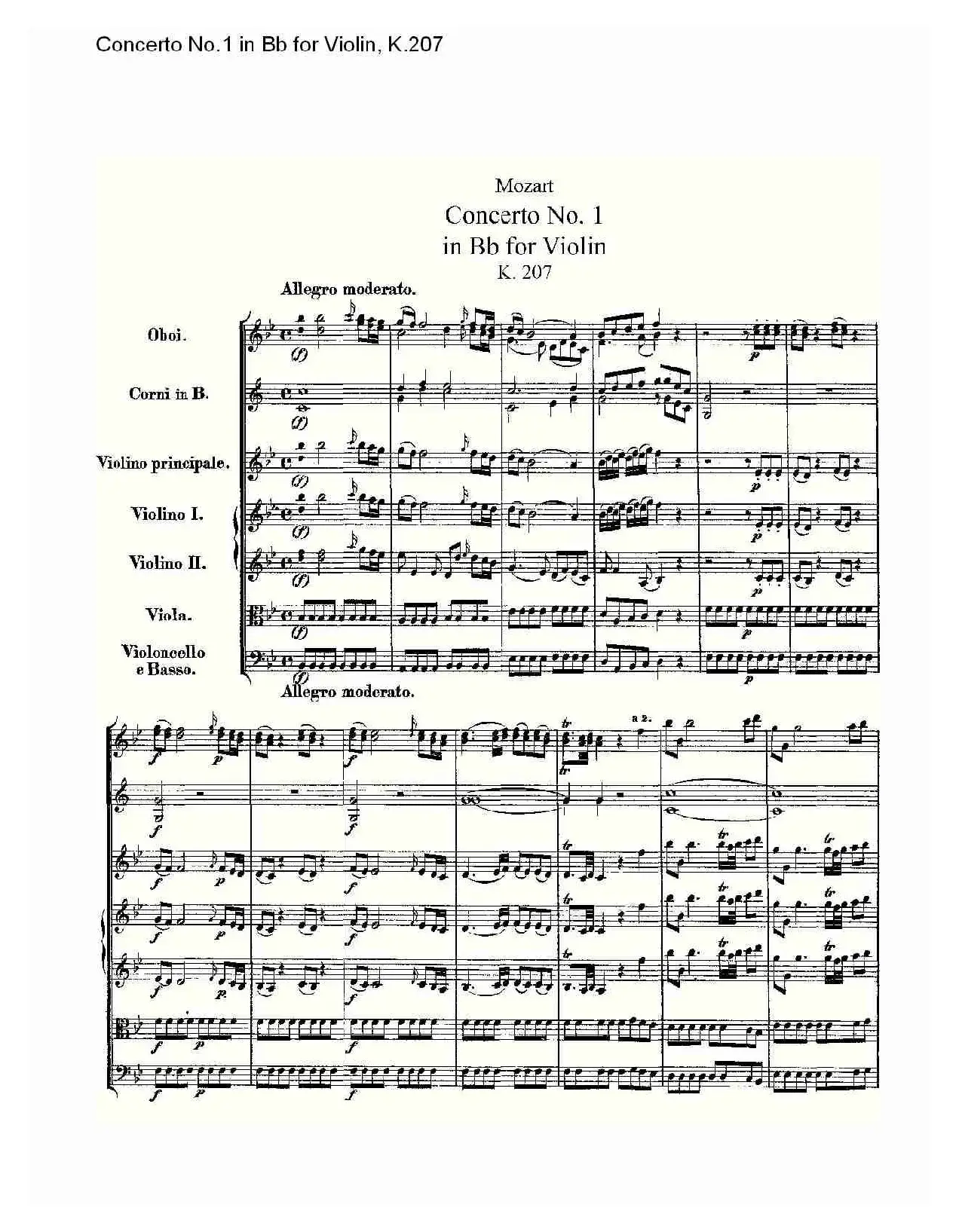 Concerto No.1 in Bb for Violin, K.207（Bb调小提琴第一协奏曲）