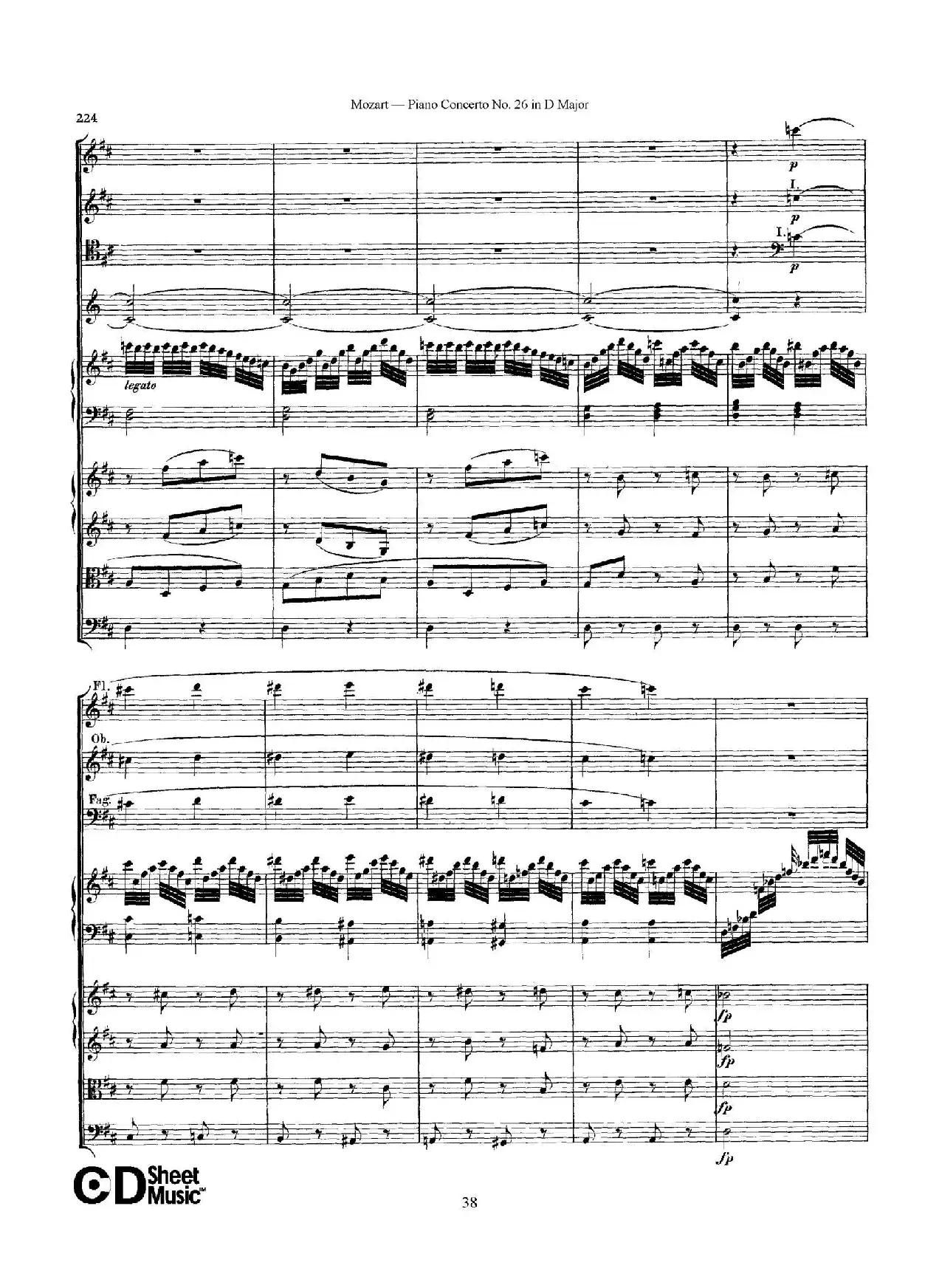 Piano Concerto No.26 in D Major  K.537（D大调第二十六钢琴协奏曲总谱）