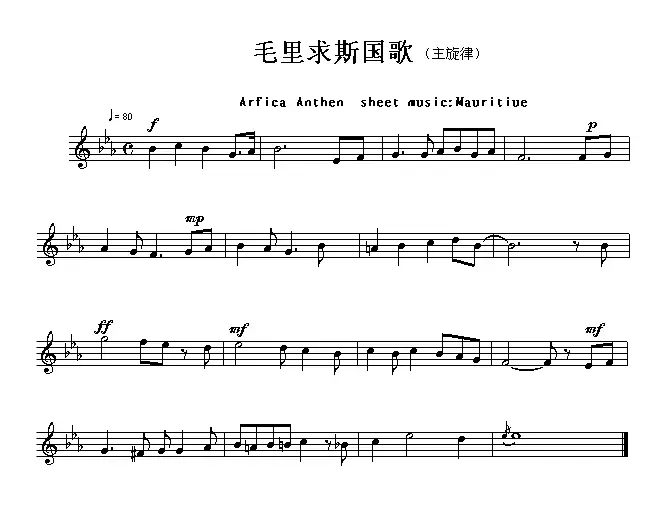 各国国歌主旋律：毛里求斯（Arfica Anthem sheet musec:Mauritiue）