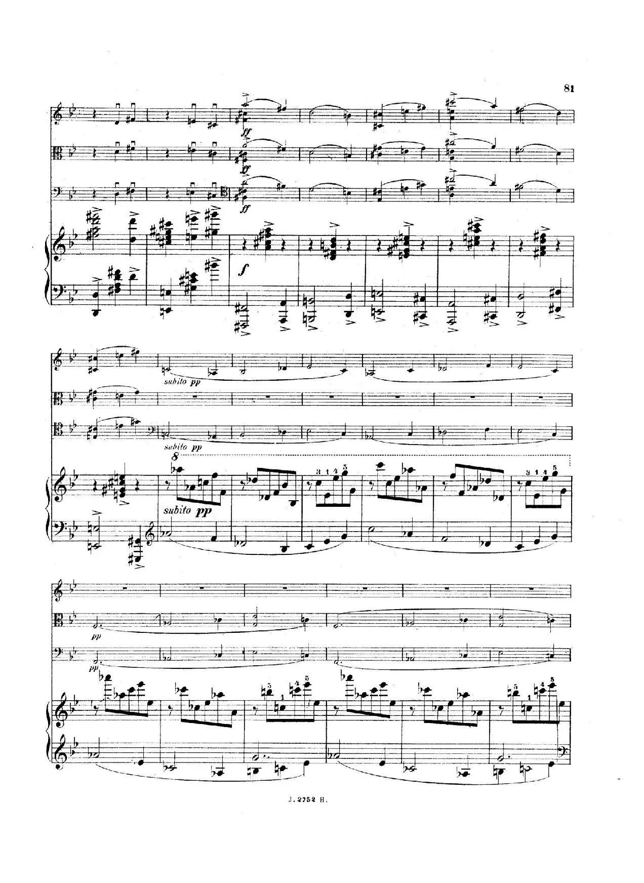 Piano Quartet No.2 in g Minor Op.45（g小调第二钢琴四重奏总谱）