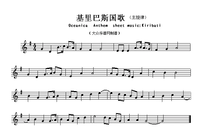 各国国歌主旋律：基里巴斯（Ociania Ameriacn Anthem sheet music:）