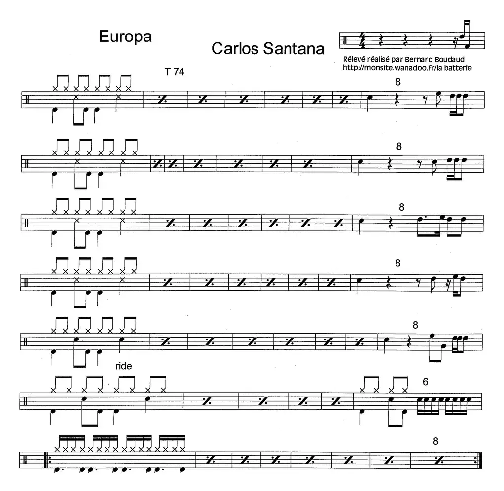 爵士鼓谱：Santana - Europa