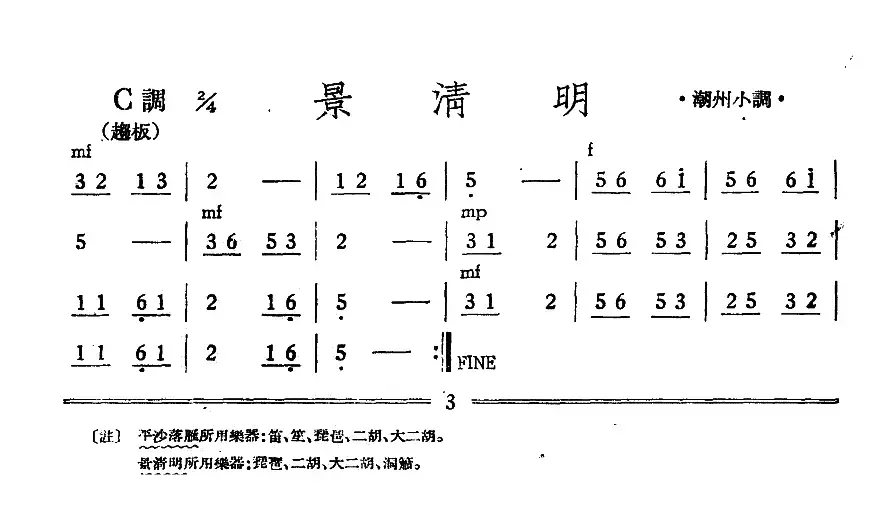 景清明（潮州小调）（丝竹乐谱）