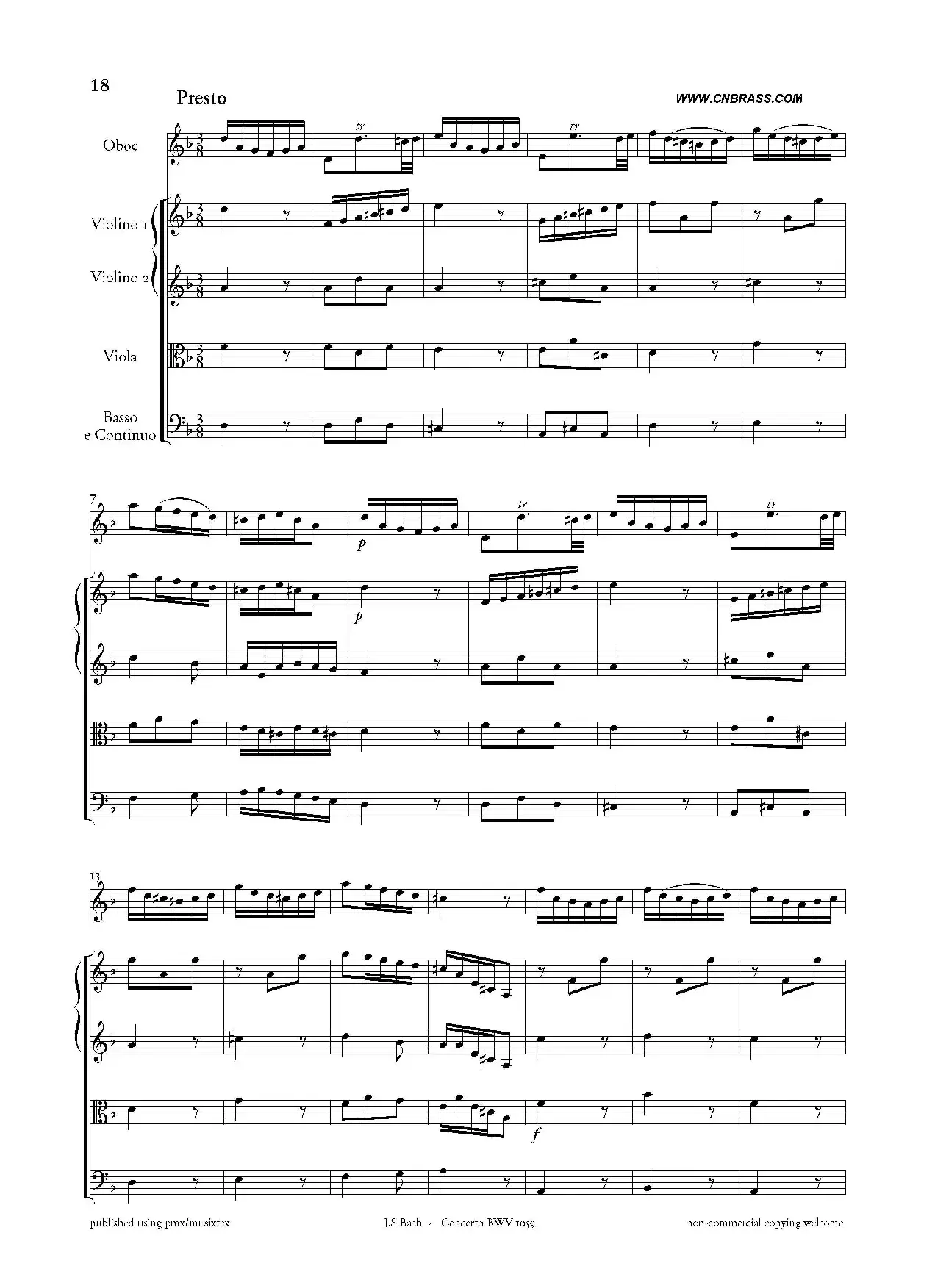 Concerto BWV 1059（双簧管与弦乐D小调协奏曲）