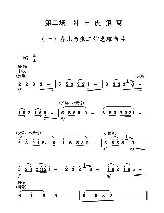 现代舞剧《白毛女》全剧主旋律乐谱之第二场 冲出虎狼窝