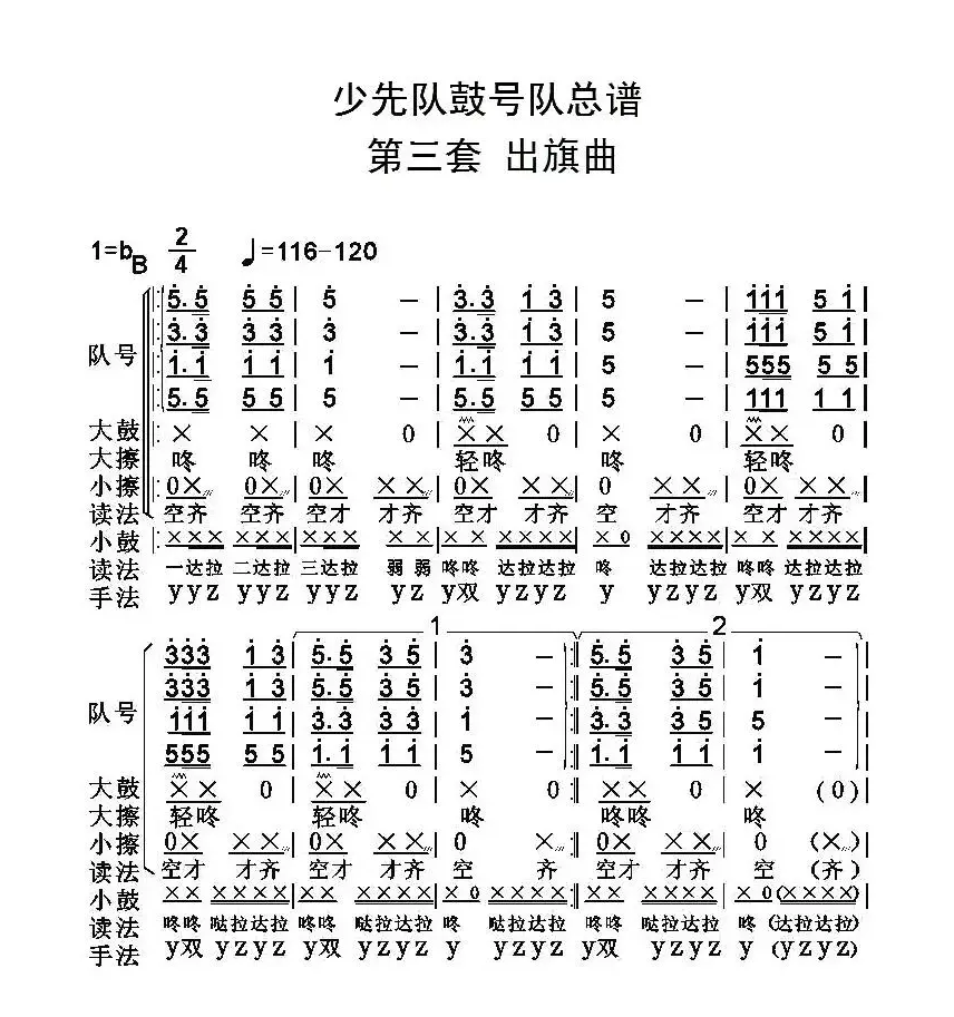 中国少年先锋队鼓号队总谱 （第三套 出旗曲）