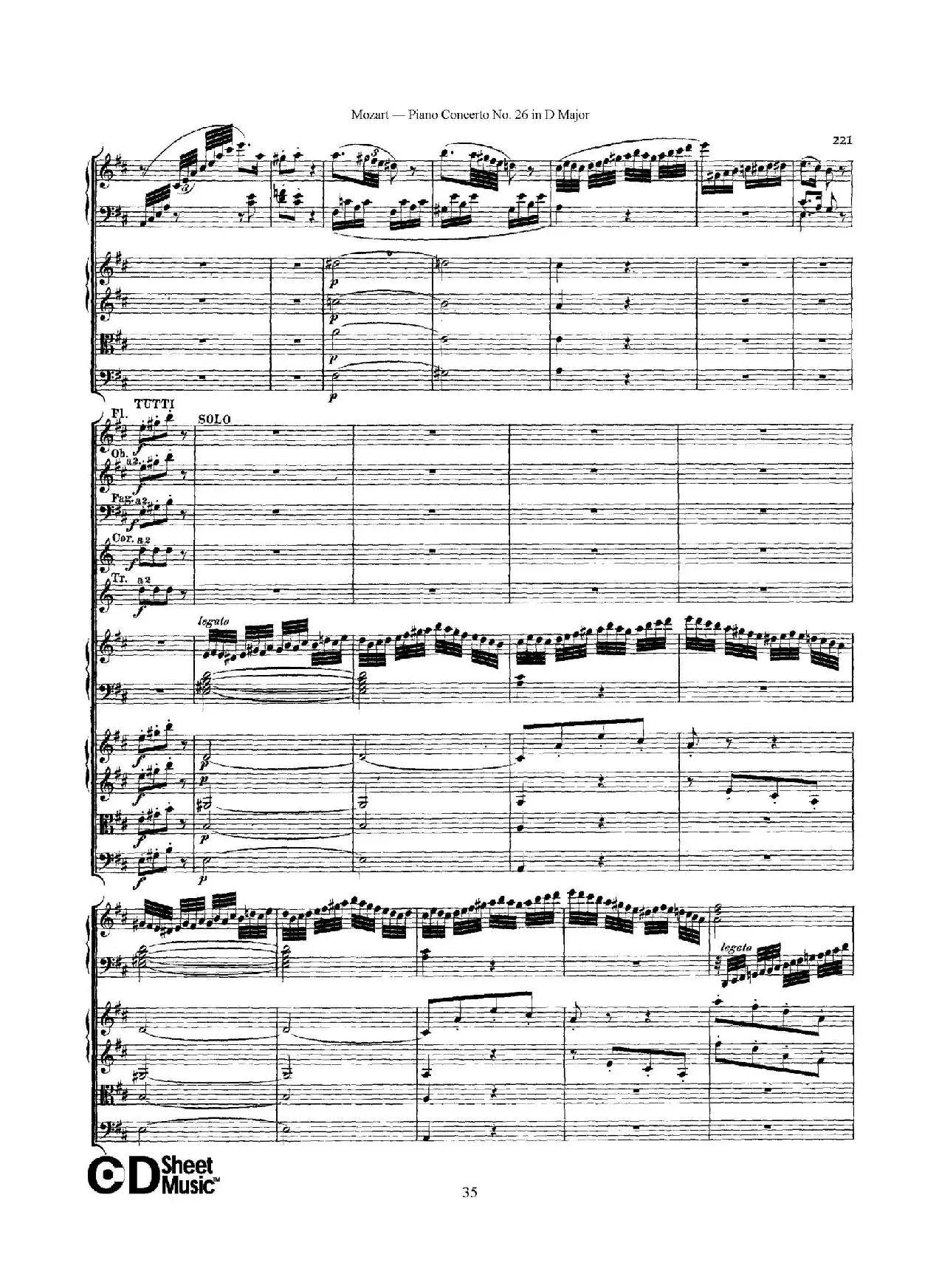 Piano Concerto No.26 in D Major  K.537（D大调第二十六钢琴协奏曲总谱）