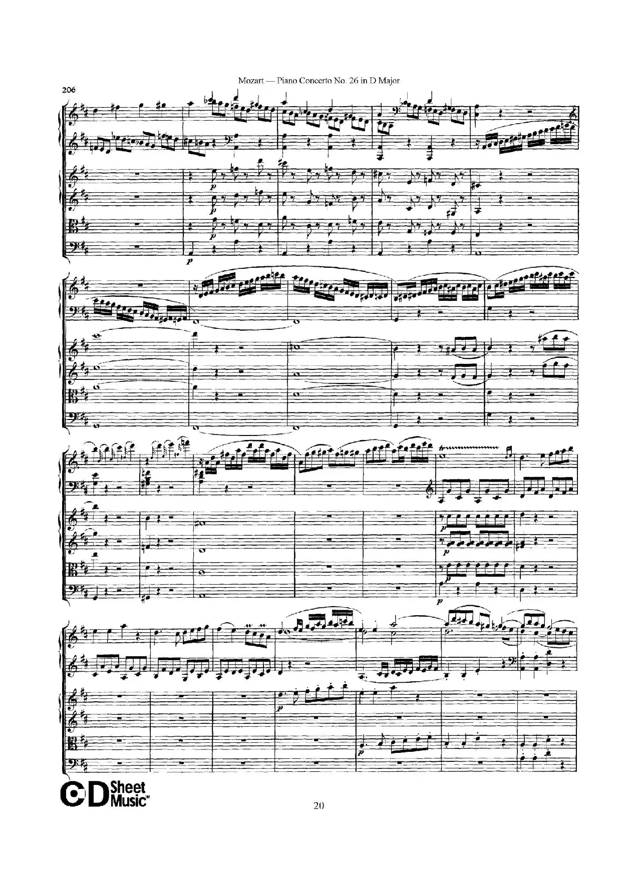 Piano Concerto No.26 in D Major  K.537（D大调第二十六钢琴协奏曲总谱）