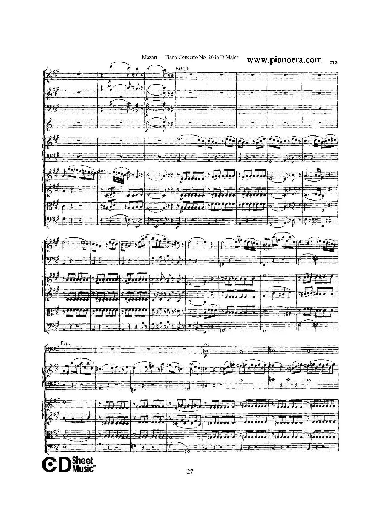 Piano Concerto No.26 in D Major  K.537（D大调第二十六钢琴协奏曲总谱）