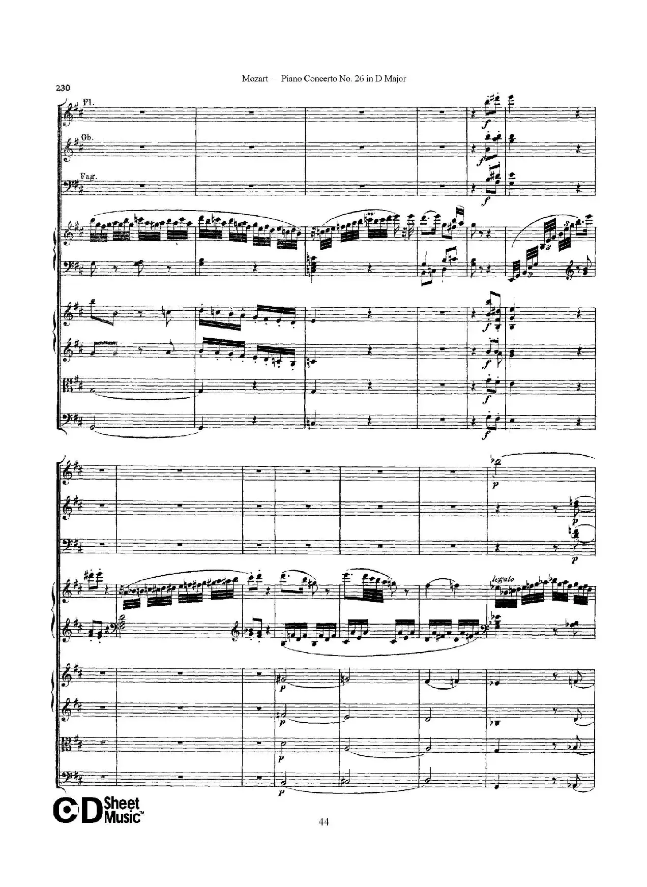 Piano Concerto No.26 in D Major  K.537（D大调第二十六钢琴协奏曲总谱）