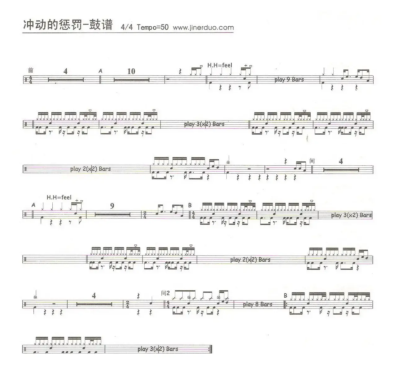 冲动的惩罚（架子鼓谱）