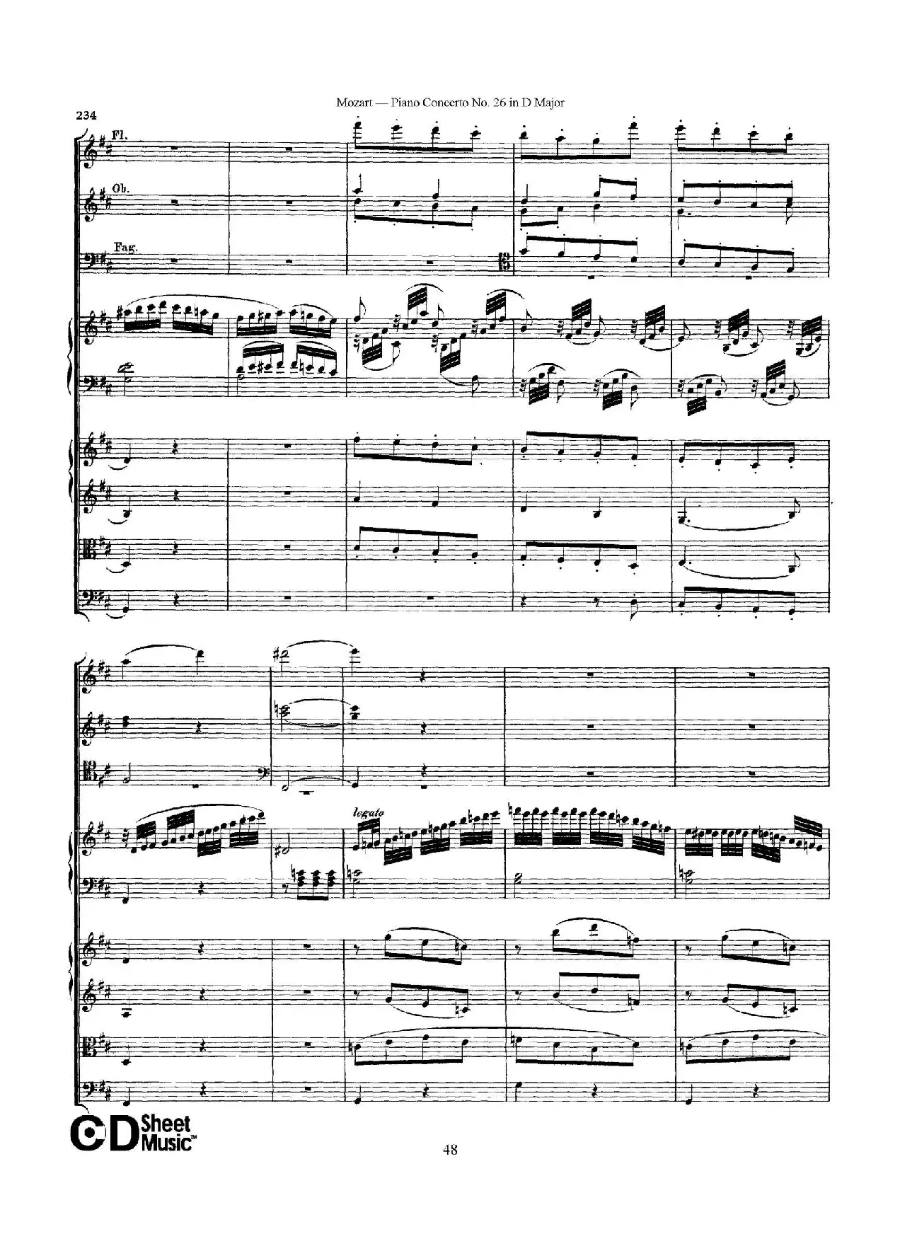 Piano Concerto No.26 in D Major  K.537（D大调第二十六钢琴协奏曲总谱）