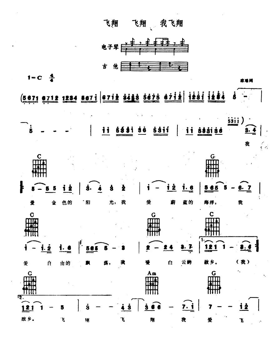飞翔 飞翔 我飞翔（电子琴吉他弹唱谱）