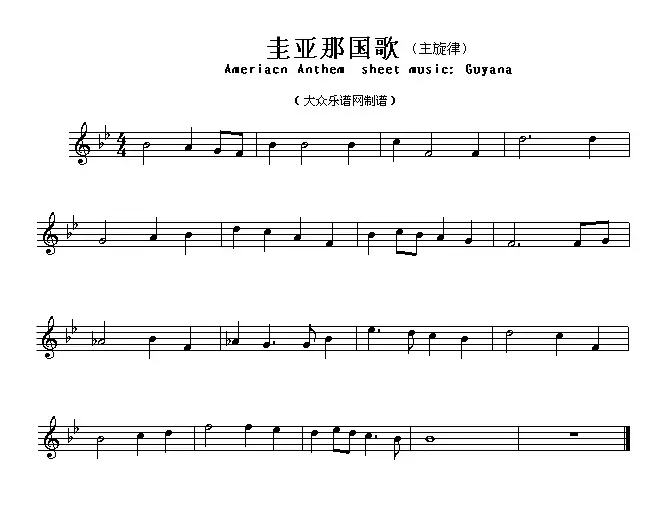 各国国歌主旋律：圭亚那（Ameriacn Anthem sheet music:Guyana）