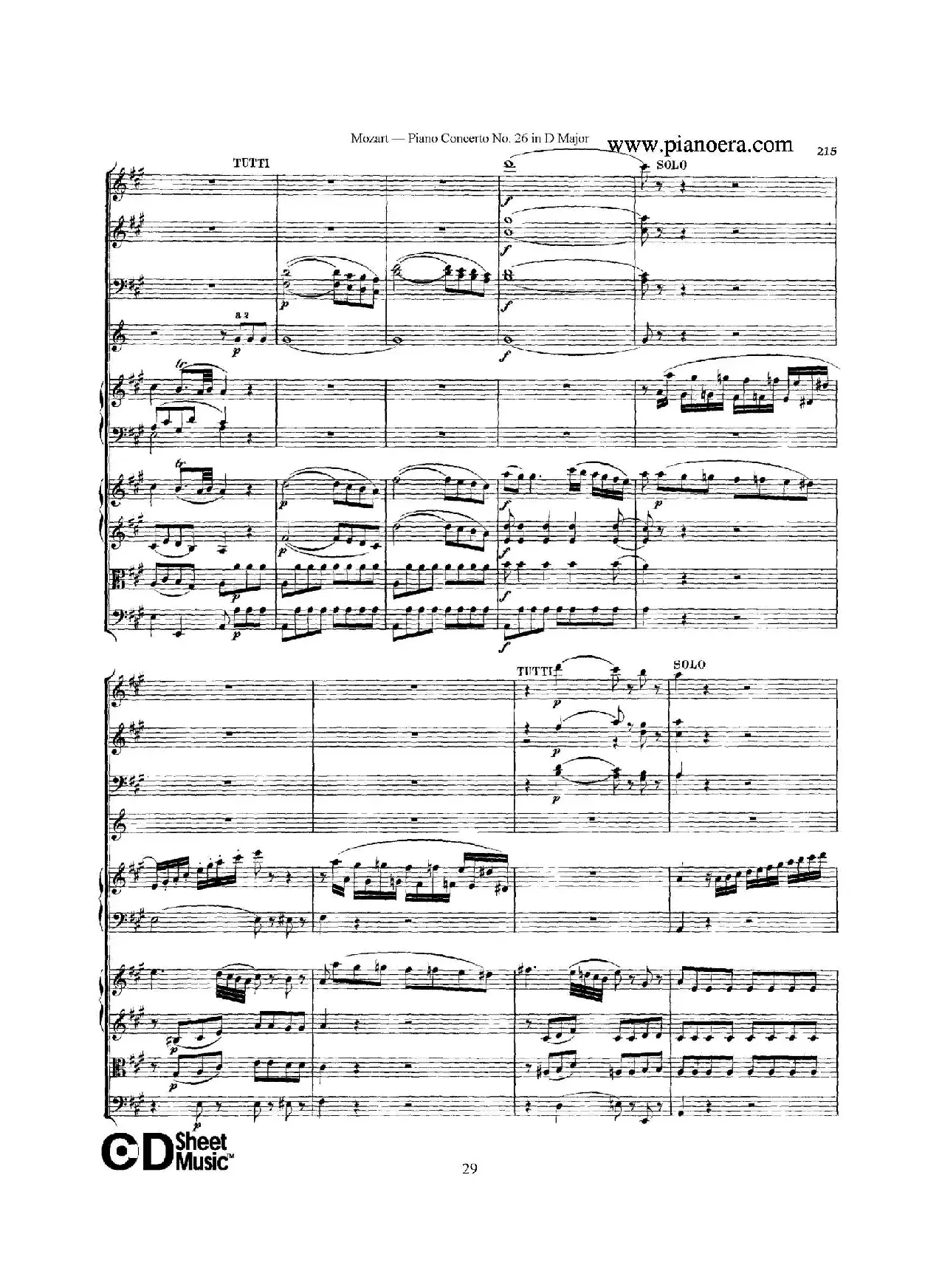 Piano Concerto No.26 in D Major  K.537（D大调第二十六钢琴协奏曲总谱）