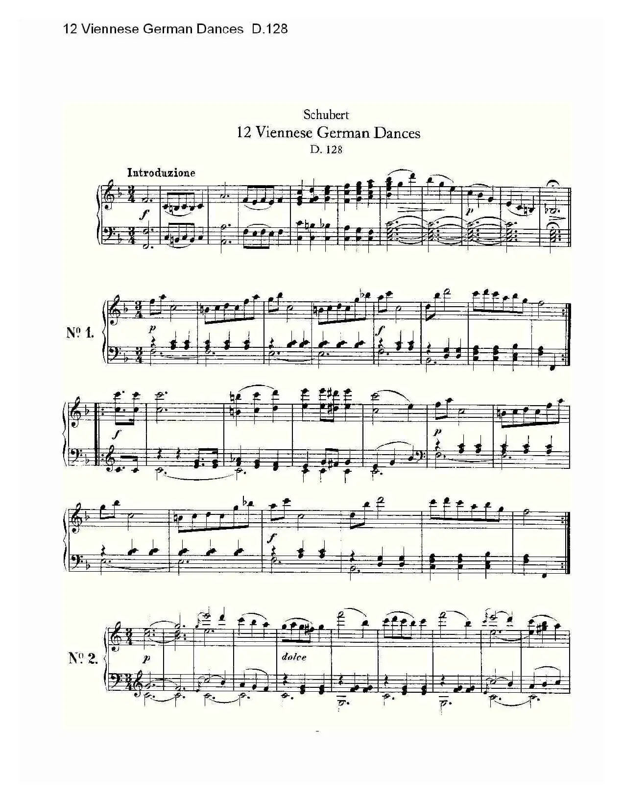 12 Viennese German Dances D.128（12德国维也纳舞曲D.128）