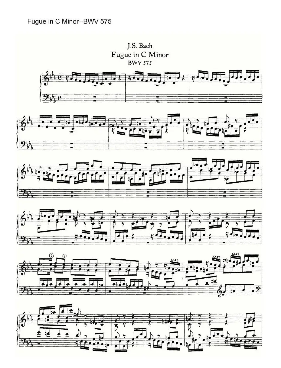 Fugue in C Minor--BWV 575(管风琴谱)