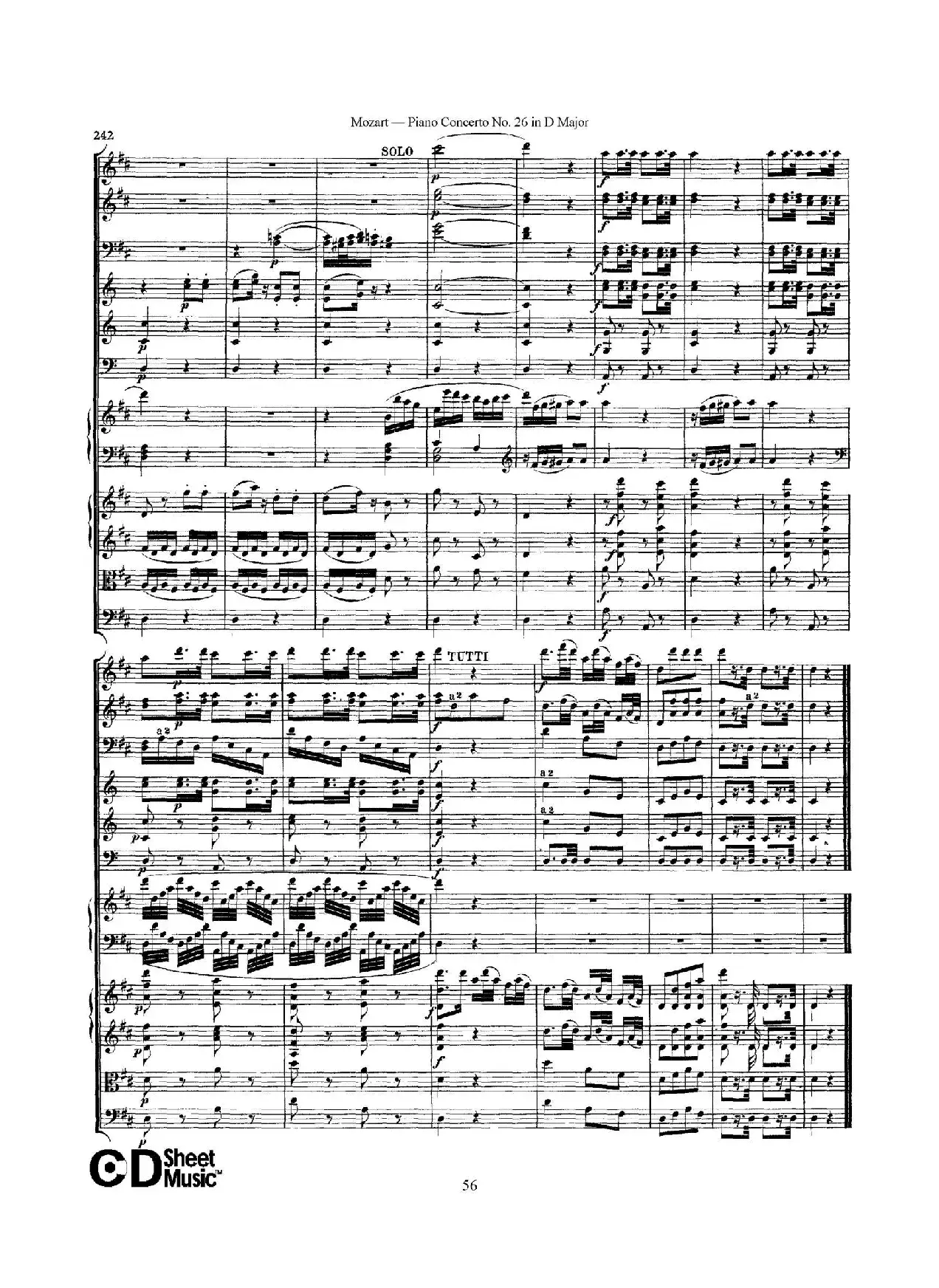 Piano Concerto No.26 in D Major  K.537（D大调第二十六钢琴协奏曲总谱）