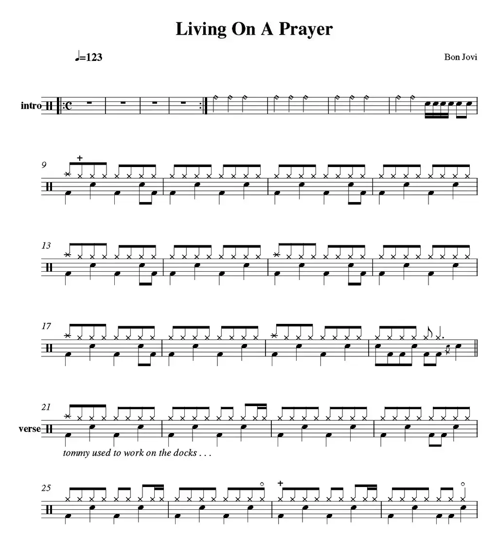 爵士鼓谱：Bon Jovi - Living on a prayer